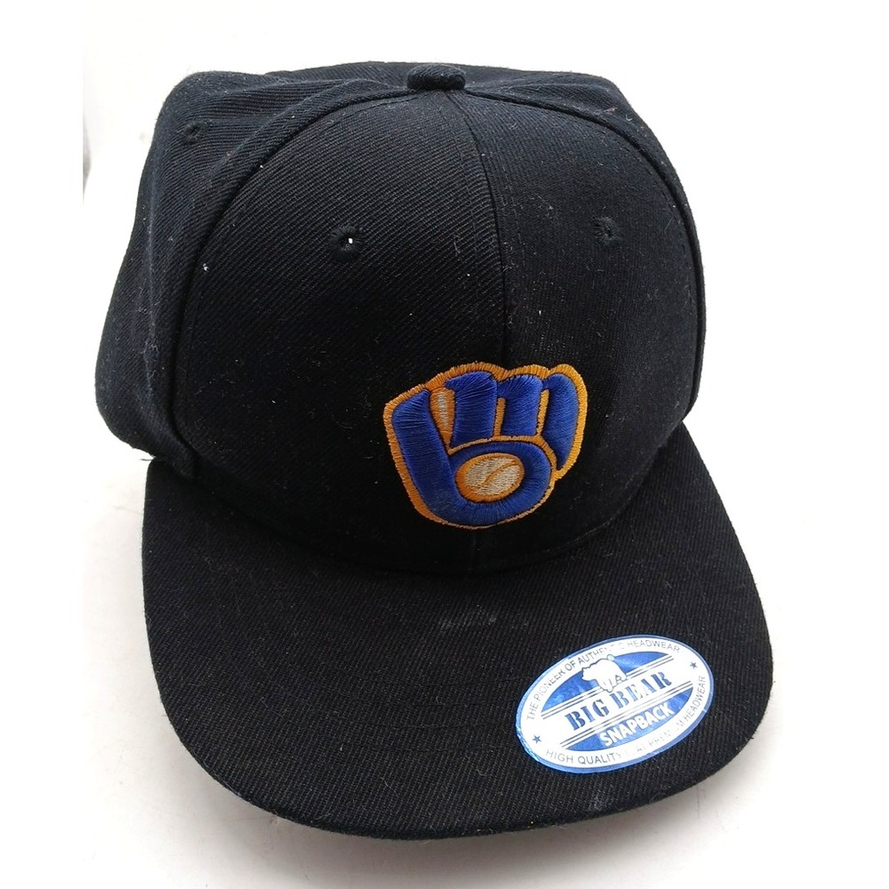 Vintage Milwaukee‎ Brewers MLB Big Bear Headwear Snapback Hat Cap Black rare